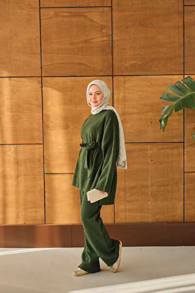 LOCCO Women's Waist-Tied Knitwear Set Emerald Green