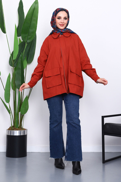 İmajButik Μπουφάν Gabardine με φερμουάρ και λεπτομέρεια από πλακάκια