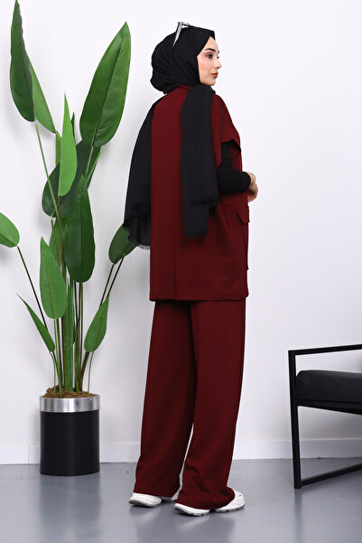 İmajButik Plum Zippered Double Pocket Modal Vest Trouser Suit