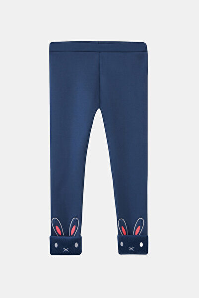 LOVETTI Light Navy Blue Girls' Extra Thick Winter Leggings with Plush Ears and Rabbit Embroidery