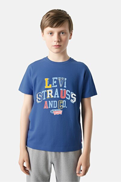 Levi's Kids Boy Crew Neck Short Sleeve Graphic Print T-Shirt, Blue
