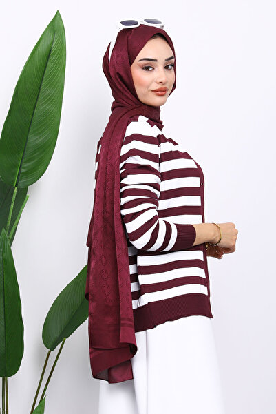 İmajButik Burgundy Buttoned Cold Thread Knitwear Cardigan