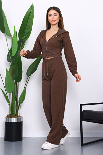 İmajButik Brown Hooded Cardigan with Pants Thessaloniki Set