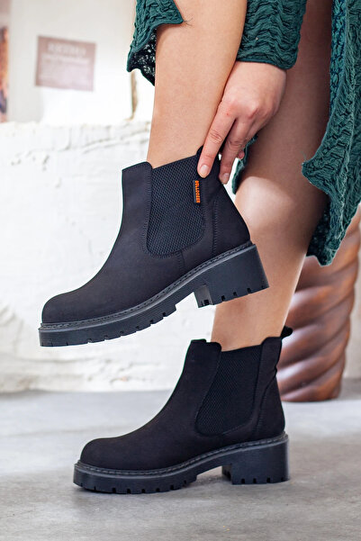 Adım Adım Women's Genuine Leather Casual Boots with Elastic Sides