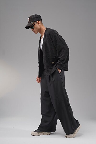 king brich Oversized Pattern Men's Cardigan with Logo Detail