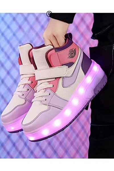 Little Rockz Kids Two Wheel Roller Shoes Rechargeable LED Flash Light Sneaker Skate Heelys Shoes