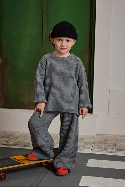 Fahhar Kids Basic Knitwear Set Gray