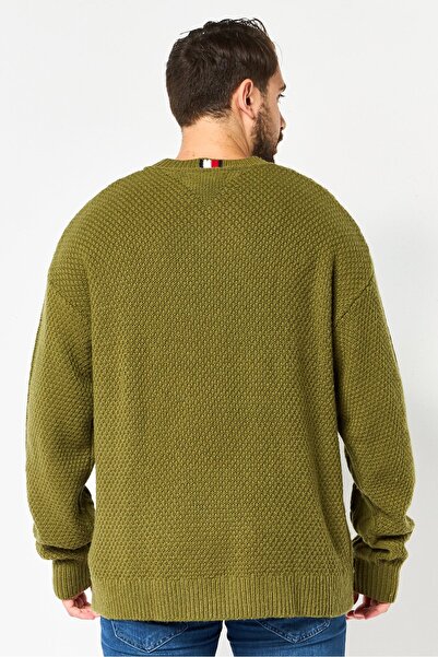 Tommy Hilfiger Men Crew Neck Brand Logo Sweater, Olive