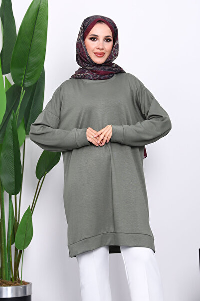 İmajButik Khaki Crew Neck Modal Tunic