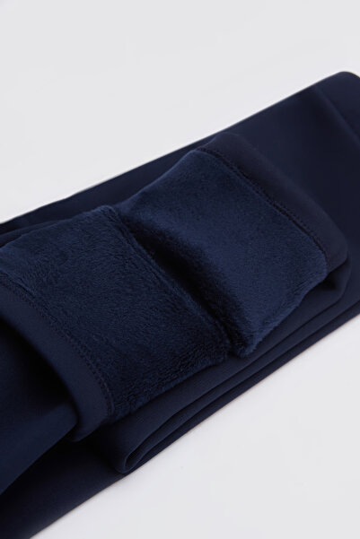 LOVETTI Dark Navy Blue Girls' Extra Thick Winter Leggings with Plush Ears and Rabbit Embroidery