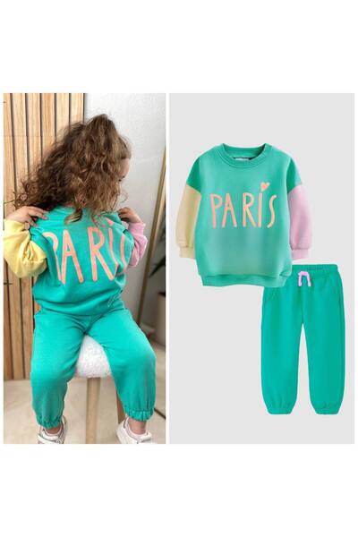 Ecenin Favorileri Paris Fragmented Colorful Sweatshirt Tracksuit Kids Set