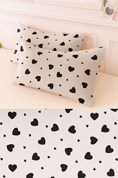 StellaFlavo Huse de pernă din bumbac cu model inimă 2 bucăți 50 x 70 cm