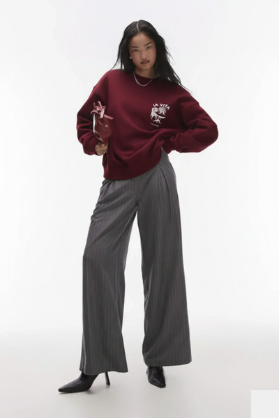 The Champ Clothing Φούτερ Unisex με λαιμόκοψη μπορντό Dolce Casa με τύπωμα 3 Thread Ş επένδυση fleece Oversize