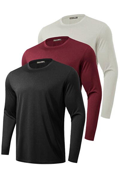 GHASSY CO. 3-Pack Men's 100% Cotton Stretch Fabric Sports Running Daily Training Long Sleeve Combed Cotton T-Shirt