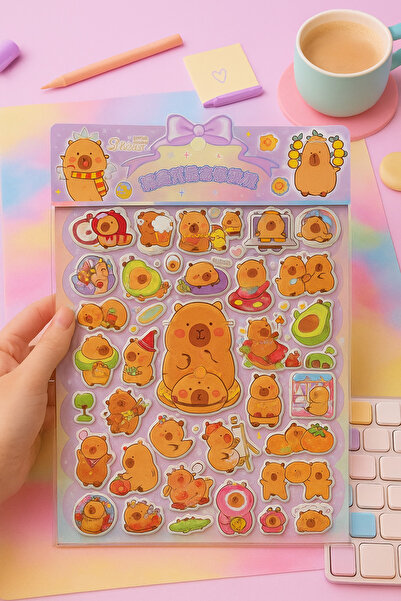 UĞURDAN Kapibara Kabartmalı 3D Büyük Boy Sticker – Günlük Ajanda Defter Plann...