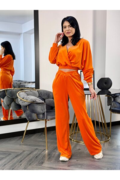 RAMONA BADESCU EXCLUSIVE Fine velvet tracksuit with wrap top and flared pants