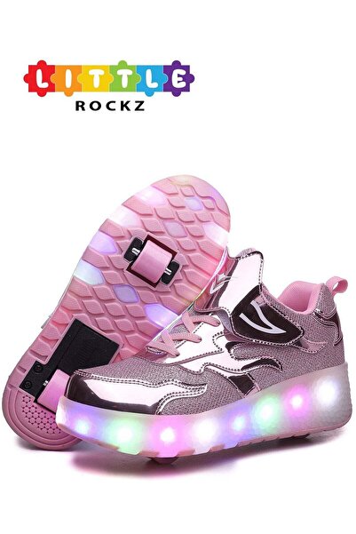 Little Rockz Kids Two Wheel Roller Shoes Rechargeable LED Flash Light Sneaker Skate Heelys Shoes