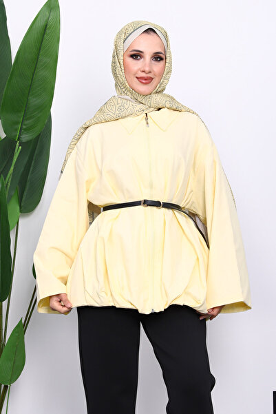İmajButik Yellow Pleated Lined Gabardine Jacket