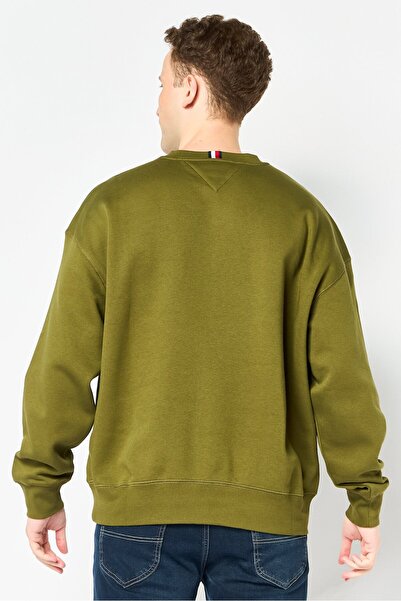 Tommy Hilfiger Men Crew Neck Long Sleeve Embroidered Logo Sweatshirt, Olive