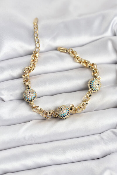 Nehir سوار ذهبي اللون مع قلادة العين الشريرة هدية لعيد الحب وعيد الأم والمعلم...