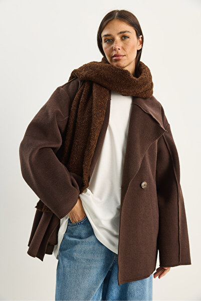 Bianco Lucci Women's Wide Collar Pocket Detailed Oversize Cashmere Coat 38183 60283785