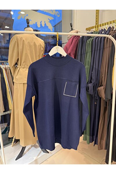 Nuss 7009 Cep Taş İşlemeli Tunik Lacivert