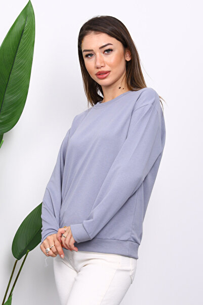 İmajButik سترة رياضية رمادية اللون بياقة دائرية ونسيج مزدوج