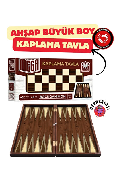 OYUNKAFASI Ahşap Kaplama Manyetik Kapak Plastik Pullu Büyük Boy Tavla Takımı