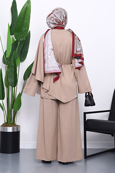 İmajButik Mink Cape Detailed Tunic Trouser Suit