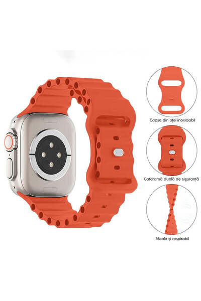 Casey Studios Silicone Ocean Loop Apple Watch SE/9/8/7/6/5/4/3/2/1 Strap - 38/40/41MM, Adjustable, Orange