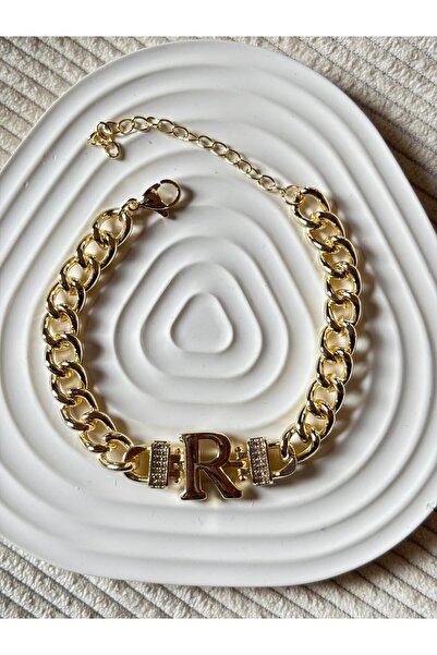 bijoux uniques R Harfli 14k yeşil altın kaplama kararmaz gurmet bileklik