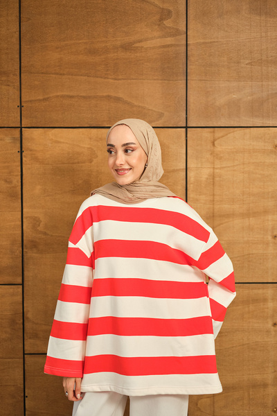 LOCCO Women's Thick Striped Sweat Orange