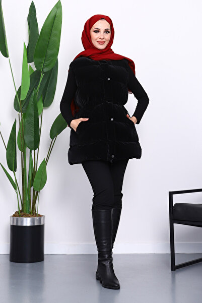 İmajButik Black Inflatable Vest with Elastic Waist and Pockets