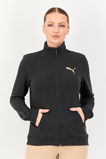 Puma Women Regular Fit Long Sleeve Outdoor Full Zip Sweatshirt, Dark Grey