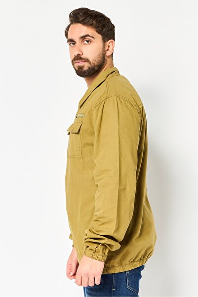 Threadbare Men Spread Collar Textured Long Sleeve Jacket Shirt, Olive