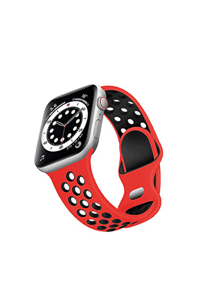 Casey Studios Silicone Strap Apple Watch SE/9/8/7/6/5/4/3/2/1 - 38/40/41MM, with Perforations, Black/Red