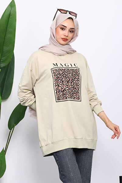 İmajButik Olive Crew Neck με τύπωμα Φούτερ