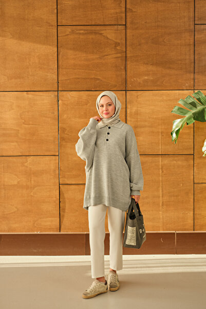 LOCCO Women's Polo Neck Tunic Gray