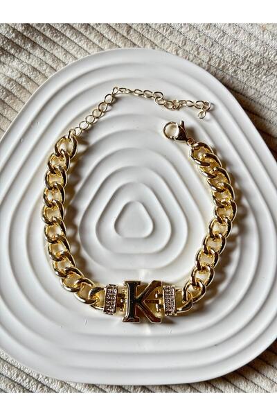 bijoux uniques K Harfli 14k yeşil altın kaplama kararmaz gurmet bileklik