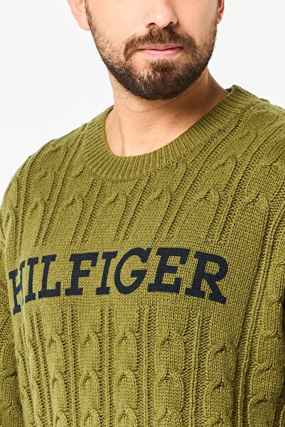 Tommy Hilfiger Men Crew Neck Brand Logo Sweater, Olive