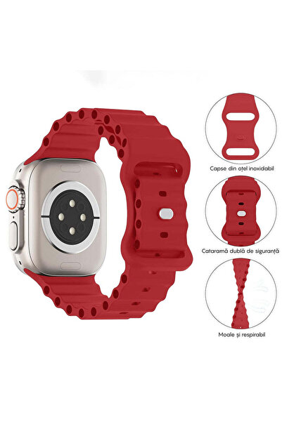 Casey Studios Silicone Ocean Loop Apple Watch Ultra 2/Ultra/SE/9/8/7/6/5/4/3/2/1 Strap - 42/44/45/49MM, Red