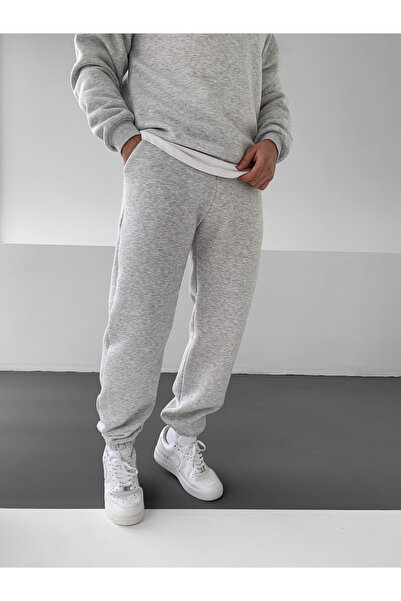 NO1 KONSEPT Γκρι Premium επένδυση fleece Προϊόντα Σετ Φόρμας Φούτερ με 3 Κλωστές