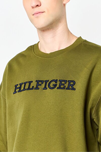 Tommy Hilfiger Men Crew Neck Long Sleeve Embroidered Logo Sweatshirt, Olive