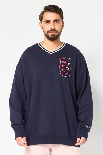 Puma قميص رياضي رجالي بأكمام طويلة ورقبة على شكل حرف V من x Staple، أزرق داكن