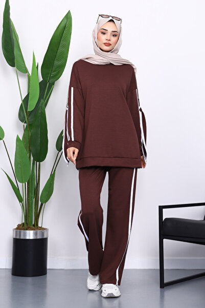 İmajButik Brown Sleeve Tie-Up Tunic Trouser Suit