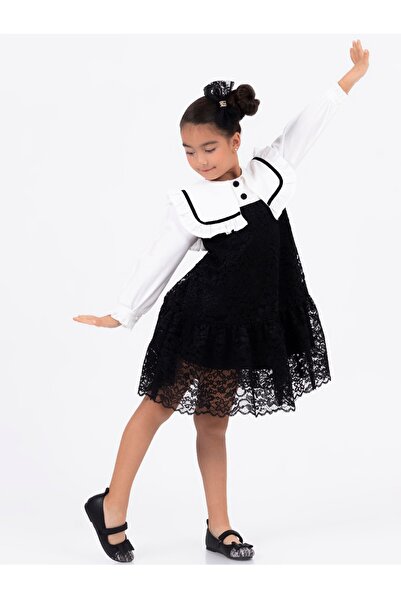 Gocoland Girl's Dress with Lace Collar Detail