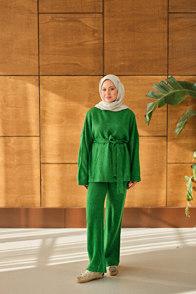 LOCCO Women's Waist-Tied Knitwear Set Green