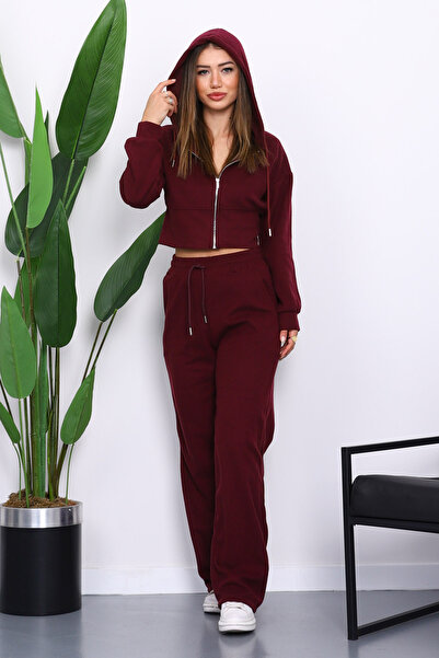 İmajButik Plum Hooded Cardigan with Pants Thessaloniki Set