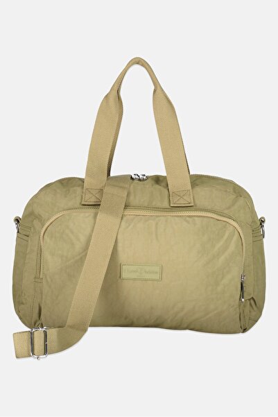 I Love Fashion حقيبة دافل نسائية بشعار ماركة ماديسون، لون زيتوني