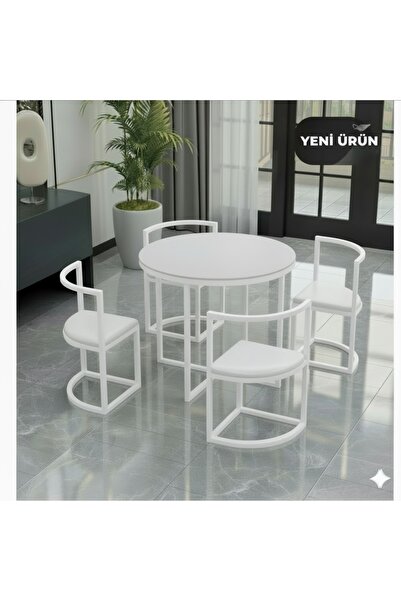 EDMONDA EV AKSESUAR EYLÜL 90 CM ÇAP METAL YUVARLAK YEMEK MASASI TAKIMI 4 KİŞİ...